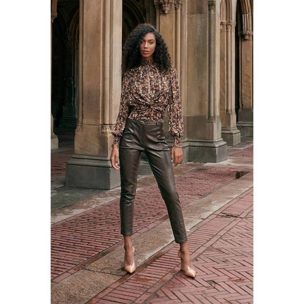 Lulus Do That Thing Chocolate Brown Vegan Leather Straight Leg Pants NWOT